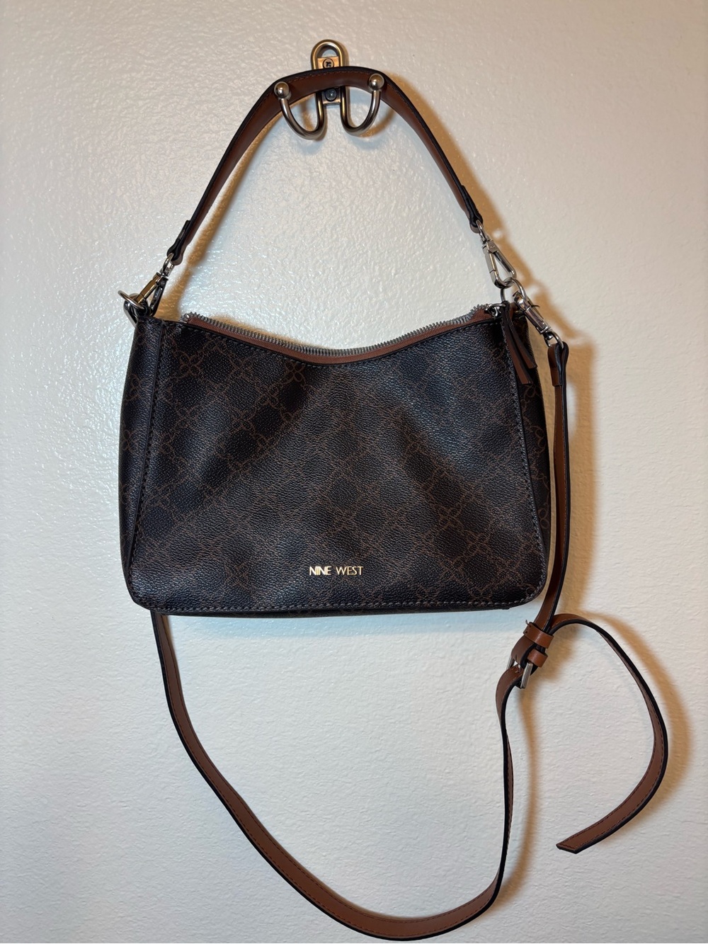 Nine West Dark Brown Logo-Print Shoulder Bag and crossbody
